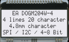 EA DOGM204W-A LCD text module, 59 x 21.3 mm, white