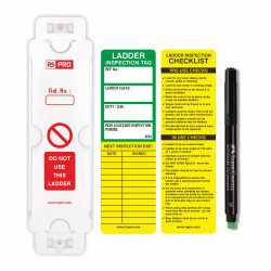 Zawieszka na drabinę Czarny na zielonym, Biały, Żółty Angielski, Kit Contents 20 etykiet, 10 uchwytów, 2 długopisy, 10