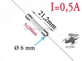 0,5A bezpiecznik ceramiczny do PCB; 5x20mm