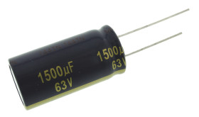 Kondensator 1500μF 63V dc Radialny, Otwór przelotowy Panasonic roztaw: 7.5mm 18 (Dia.) x 35.5mm