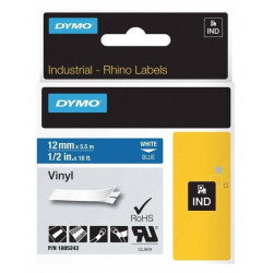 Taśma winylowa do drukarek 12mm x 5,5m biała na niebieskim 1805243