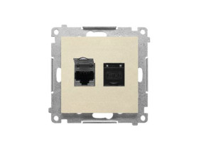 SIMON 55 Gniazdo komputerowe podwójne RJ45 kat. 6 ekranowane z przesłoną szampański mat T62E.01/144 KONTAKT SIMON