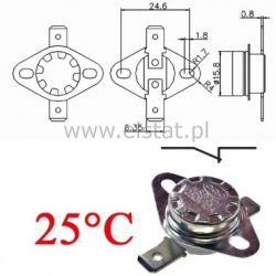 Termostat bimetaliczny 250VAC 10A 25°C poziomy NC
