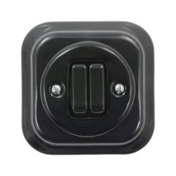 Włącznik światła podwójny ceramiczny, kwadratowy z ramką, podtynkowy czarny Ceramic Loft