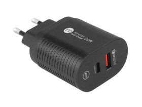 Ładowarka sieciowa z gniazdem USB QC3.0 + USB-C 20W
