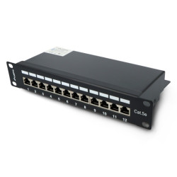Patch Panel 12-portowy ekranowany - do szaf serwerowych 10'' - 1U kat.5e FTP - czarny - Lanberg PPF5-9012-B