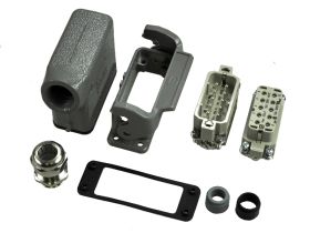 Złącze gniazdo+wtyk; Han Kit; 10200100000; 10 torów; 10A; metal; kątowe 90°; wtyk w obudowie na przewód; śrubowy; z 1 klamrą; 16