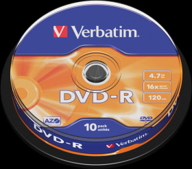 43523 Verbatim DVD-R 4.7 GB, matt, spindle pack of 10