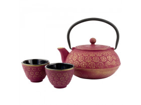 Dzbanek żeliwny Shanghai 0,6L Z 2 czarkami Bredemeijer różowo-złoty