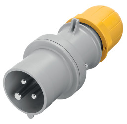 Złącze przemysłowe - zasilające 63A Wtyczka 110 V 2P + E Męski Scame Żółty Montaż na kablu IP44