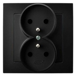 AS Gniazdo podwójne z uziemieniem kompletne z ramką czarny metalik GP-2GZ/33