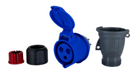 Złącze przemysłowe - zasilające 32A Gniazdo 230 V 2P + E Żeński Amphenol Industrial Niebieski Montaż na kablu IP44