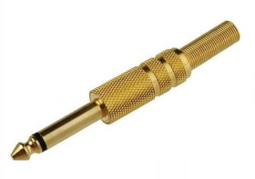 Wtyk JACK 6,3mm mono, obudowa metalowa złota