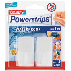 tesa® 59701 White Waterproof Self-Adhesive Removable Rectangular Hook Pack Of 2