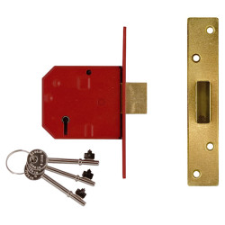 UNION 2134E 5 Lever BS Mortice Deadlock Satin Brass Finish 67mm 2.5in Visi