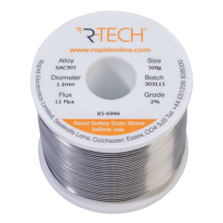 R-TECH 856994 SAC305 Solder 2% L1 Flux &lt;0.5% Halide 1.2mm 500g Reel