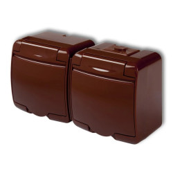 JUNIOR Gniazdo podwójne z/u SCHUKO (klapka brązowa) brązowy 4GHE-2sp