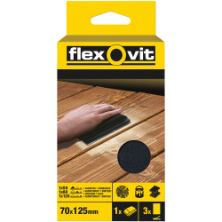 Flexovit 63642556830 Hook &amp; Loop Sanding Block Kit 70x125mm -1 Block &#x2B; 3 Sheets