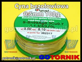 Cyna bezołowiowa z topnikiem 0,50mm/100g Sn99Cu0,7Ag0,3 Pb Free CYNEL 0,5mm