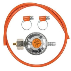 Zestaw przyłączeniowy do gazu Propan-Butan ( wąż 1m + reduktor gazowy 37mbar + opaski ślimakowe 10-16mm ) BRADAS