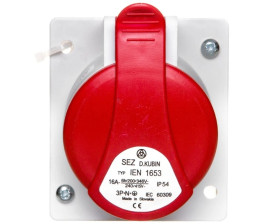 Gniazdo tablicowe skośne 5P 16A 400V czerwone podtynkowe z puszką IP44 GTPN 1653