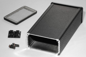 Aluminum RF enclosure, (L x W x H) 160 x 84 x 44 mm, black, IP54, 1457K1601EBK