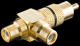 RCA connector to 2x RCA coupler, gold-plated