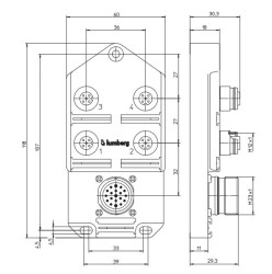 ASBSV 4 5 Rozdzielacz 4 porty M12 (5 stykowe - 2 sygnały na złącze), bez sygnalizacja LED, przyłącze M23 - 19 stykowe, LUMBERG 1