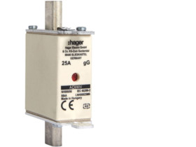 Wkładka bezpiecznikowa nożowa NH00 wskaźnik podwójny uchwyt nieizolowany gG 25A 690VAC LNH00025M6 HAGER