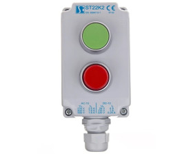 Kaseta sterownicza 2-otworowa zielony/czerwony 1Z 1R szara IP65 2x dławnica szara M20 ST22K2\02-2