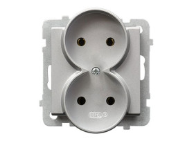 SONATA Gniazdo podwójne bez uziemienia srebro mat GP-2RR/m/38 OSPEL