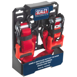 Sealey TD1202SR Slide Ratchet Tie Down 32mmx3m Polyester Webbing S Hooks 1200kg