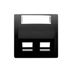 Simon Basic Pokrywa gniazd teleinformatycznych na wkłady RJ typu: Panduit, skośna podwójna z polem opisowym czarny BMGPS2P.02/49