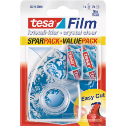 tesafilm&#xAE; 57319 Crystal Clear Adhesive Tape 15mm x 10m Pack Of 2 &amp; Dispenser