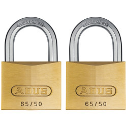 ABUS 54258 65/50mm Brass Padlock Twin Pack Carded