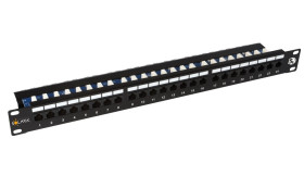 Patch Panel Solarix 24 x RJ45 CAT5E UTP z wspornikiem czarny 1U SX24L-5E-UTP-BK