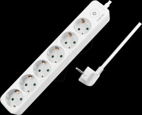 LPS247 Socket strip, 6 sockets, 1,5 m, with switch, white