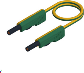 Measuring lead with (4 mm plug, spring-loaded, straight) to (4 mm plug, spring-loaded, straight), 0.5 m, green/yellow, PVC, 1.0