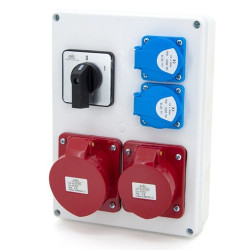 Rozdzielnia budowlana 32A/5 + 16A/5 + 2*GS 230V + wyłącznik 0-1, obudowa naścienna ELS Elektrotechnika, N211-01