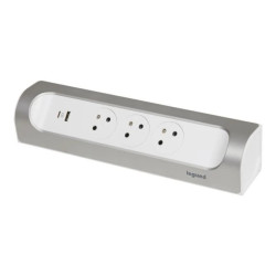 HELMO Przedłużacz narożny 3x2P+Z USB A+C bez przewodu (wielogniazdowy blok przenośny) biały/aluminium 049409