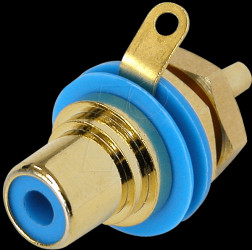 NYS367-6 RCA panel jack, gold, blue colour ID ring