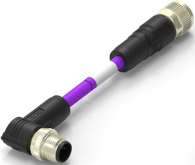 Sensor actuator cable, M12-cable plug, angled to M12-cable socket, straight, 2 pole, 1 m, PUR, purple, 4 A, TAB62A35501-002