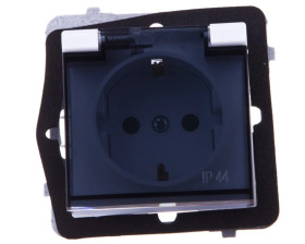 SONATA Gniazdo bryzgoszczelne z/u Schuko IP44 z przesłonami klapka przezroczysta białe GPH-1RSP/m/00/d