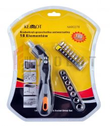 Śrubokręt-grzechotka uniwersalny 18 elementów