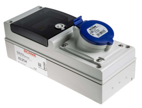 RCD 32A Gniazdo 230 V 2P + E Żeński Scame Niebieski Montaż ścienny IP44