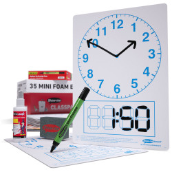 Show-me A4 Clock Face Drywipe Boards - Classpack of 35 sets