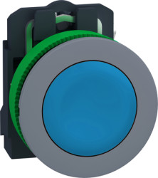 Pushbutton, unlabeled, unlit, groping, 1 Form A (N/O), waistband round, blue, front ring light gray, mounting Ø 30.5 mm, XB5FA61