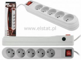 Filtr sieciowy 1.5m 5xGN + 0 ARC5 + wył.( szary)