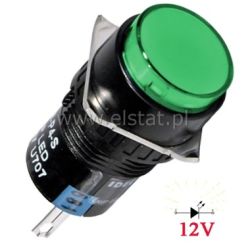 Przełącznik chwilowy; okrągły zielony, 12V