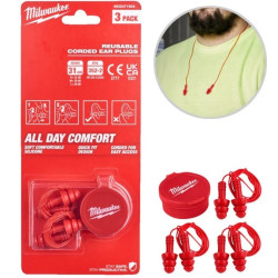 Wkładki zatyczki stopery przeciwhałasowe wielokrotnego użytku do uszu na sznurku 3szt. MILWAUKEE